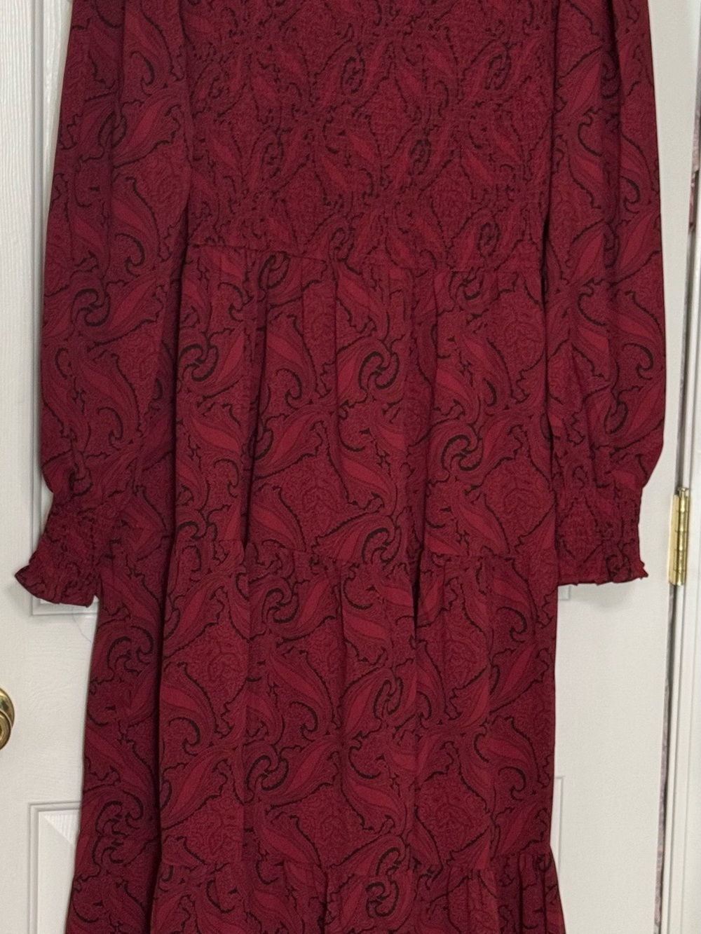 Long Sleeve Burgundy Paisley Maxi Dress